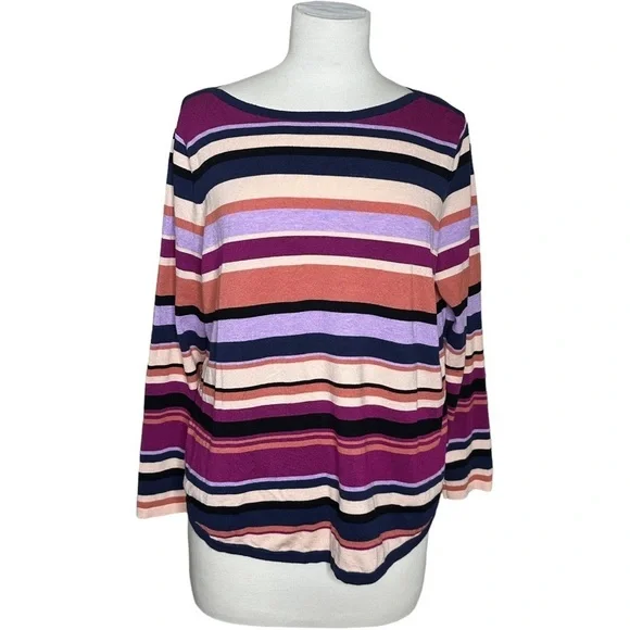 Chico’s Boatneck Rayon Polyester Blend Pullover Stripe Knit Sweater XLP - Picture 1 of 5